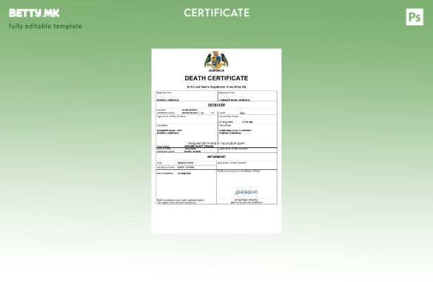 модерен стил Доминика витална евиденција за смртен шаблон Word и PDF шаблон